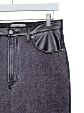 Abercrombie & Fitch Black Mixed Media Ankle Straight High Rise Jeans - Size 10